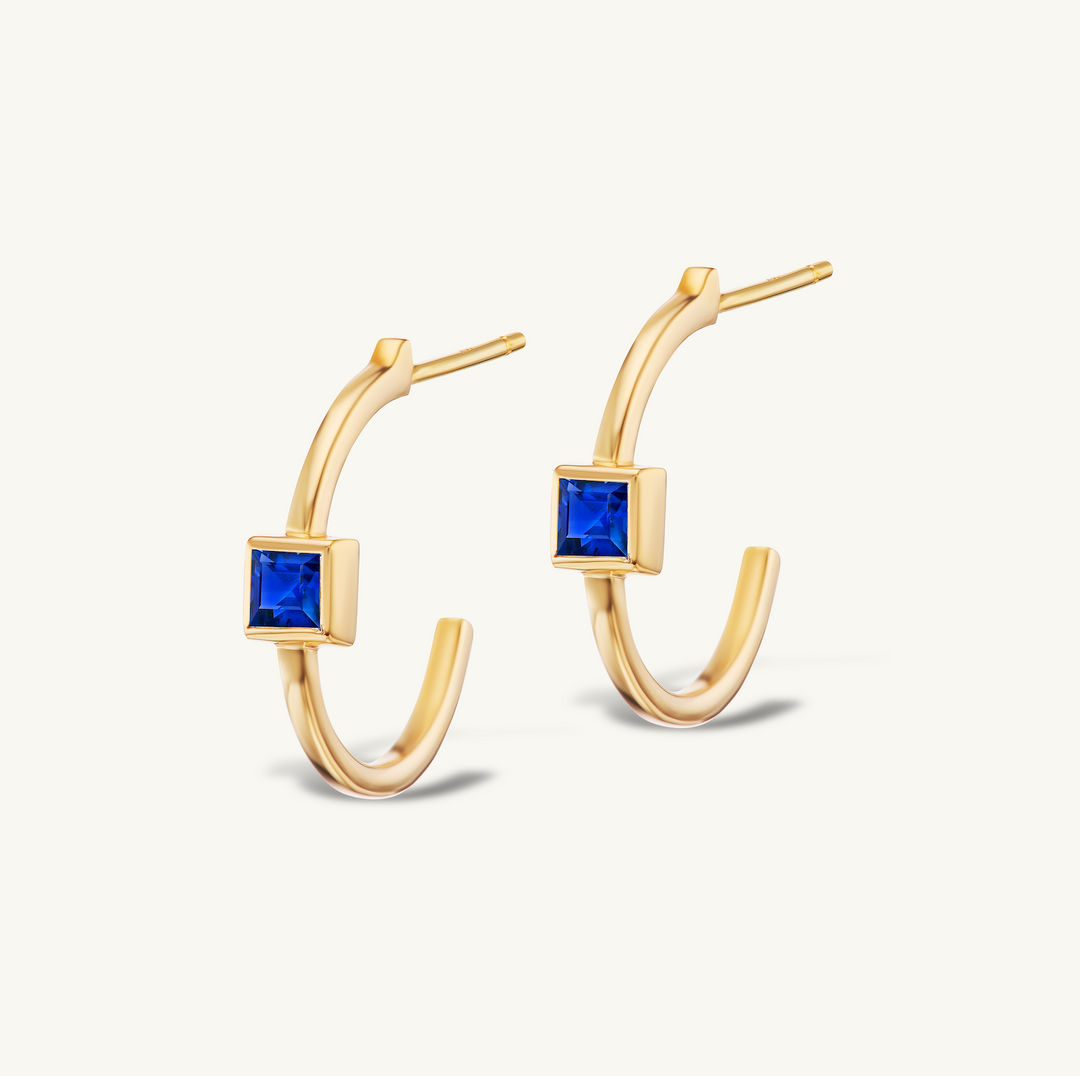 Single Stone Sapphire Crescent Hoop