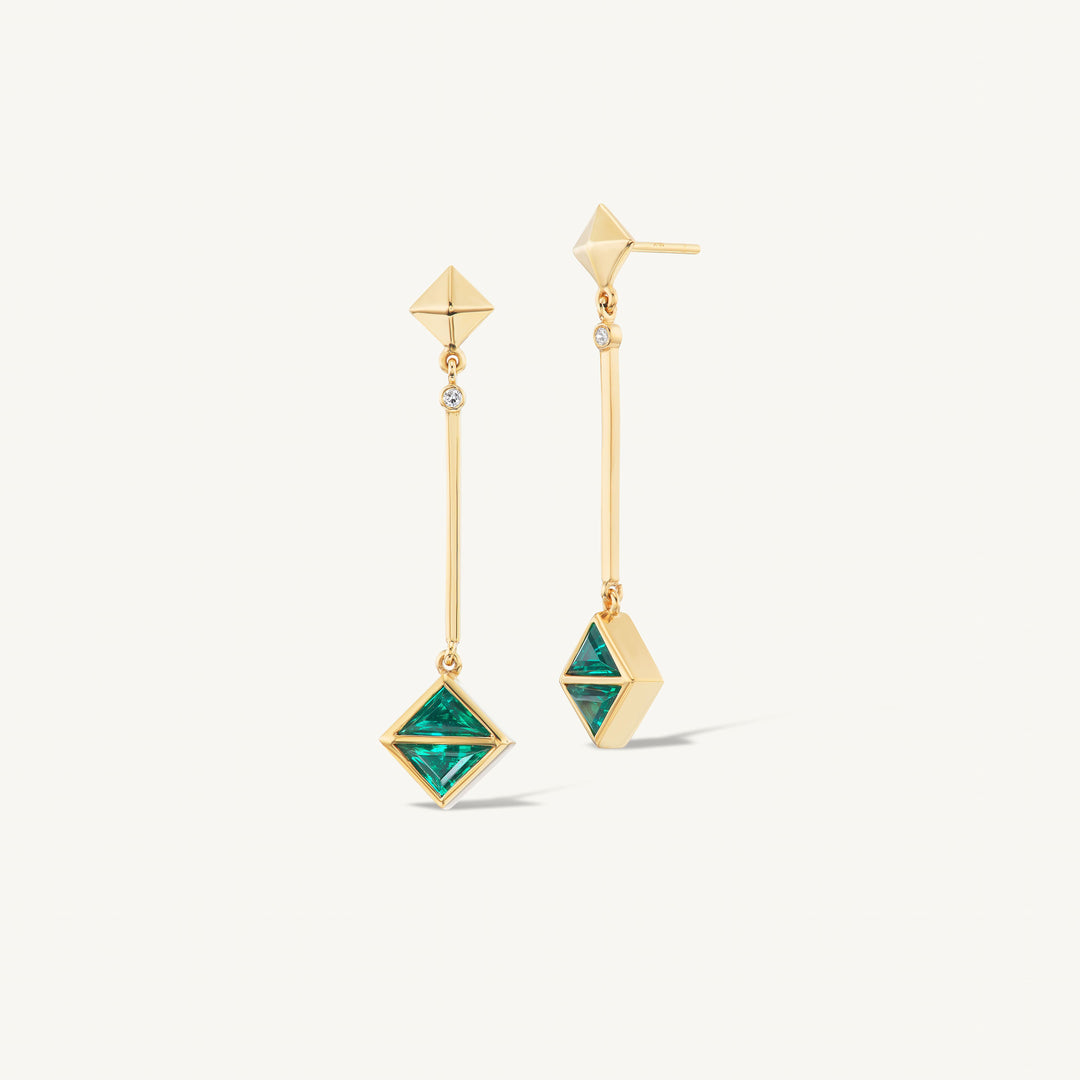 Emerald Drop Pyramid Earrings